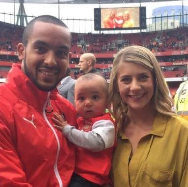 Melanie Slade with her husband Theo Walcott and their son Finley.